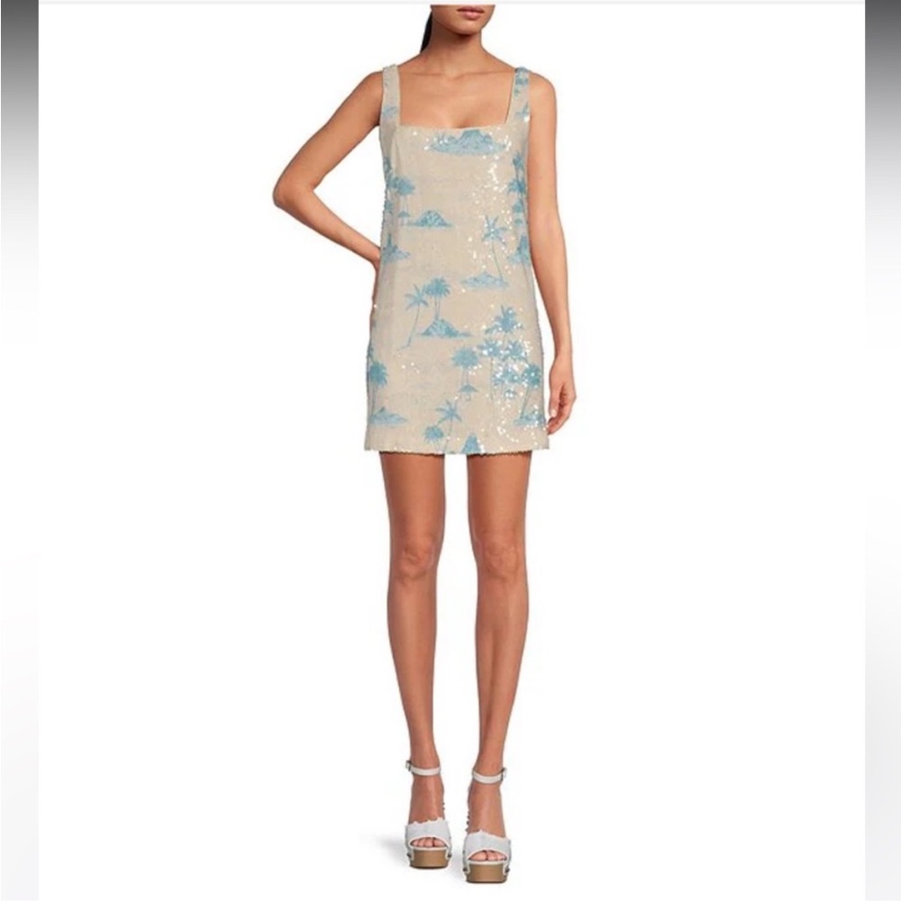 Gianni Bini x DANNIJO Twiggy Sequin Palm Tree Printed Square Neck Dress